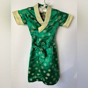 NWOT - Kids, Tibetan Traditional Brocade Chupa Dress Losar - Green/Yellow.